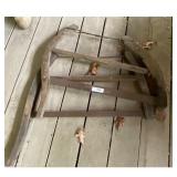 Vintage Wood and Metal Saw Frame with Multiple Bla