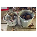 Lot of 2 Vintage Metal Buckets with Rocks and Seas