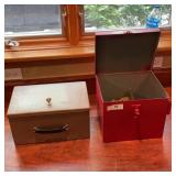 Vintage Metal Cash Box and Red Tool Box