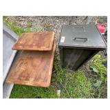 Vintage Wooden Step Side Table & Metal Storage Box