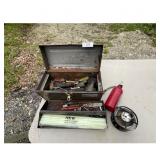 Vintage Metal Toolbox with Assorted Tools and Acce