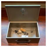 Vintage Metal Lock Box with Handle and Key