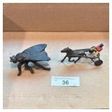 Vintage Cast Iron Fly and Horse Drawn Cart Figurin