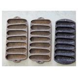 Vintage Cast Iron Corn Stick Pans Set of 3