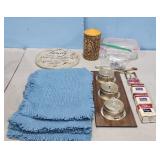 Decorative Home Decor Lot: Stone Plaque, Candle,