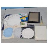 Craft Lot: Doilies, Tacks, Scissors, Photo Frame