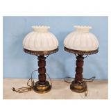 Vintage Wooden Base Table Lamps with Frosted Glass