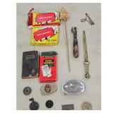 Vintage Lot of Collectibles: Hand Warmers, Belt Bu