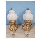 Vintage Brass & Frosted Glass Sconce Lights Set of