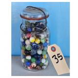 Vintage Glass Jar Full of Assorted Marbles