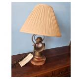 Vintage Brass Lantern Table Lamp with Red Lens and