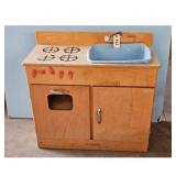 Vintage Wooden Play Kitchen Stove Sink Toy