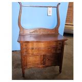 Antique Oak Wash Stand w/Wishbone towel bar.