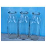 Set of 3 Clear Glass Milk Bottles