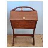 Antique Wooden Sewing Box with Handle and Hinged L