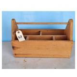 Vintage Wooden Tool Caddy Organizer Crate Handle C