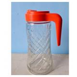 Vintage Tang Glass Pitcher with Orange Lid