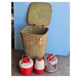 Vintage Wicker Basket with Lid & 3 Coolers