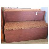 Antique Wooden Storage Bench with Upholstered Seat