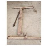 Antique Wooden Yoke with Metal Fittings and Tool