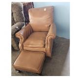 Vintage Tan Leather Armchair with Ottoman