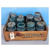 Lot of 12 Vintage Glass Insulators in Wooden Crate
