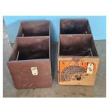 Vintage Wooden Crates with Peacock Design - Set of