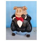 Vintage Pig Figurine Coin Bank Tuxedo Red Bow Tie