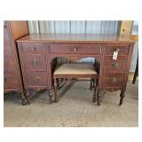 Vintage Vanity Desk with Stool and Ornate Drawer P