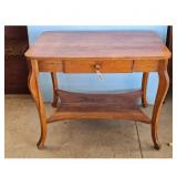 Antique Oak Side Table with Drawer and Shelf