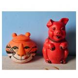 Blow Mold Type Piggy Bank and Tiger Jar Set