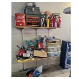 Assorted Garage Storage Lot: Gas Can, Tool Chest,