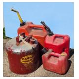 Lot of 3 Red Gas Cans and 1 Metal Eagle Gas Can