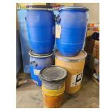 Lot of 5 Blue and Tan Drums and Buckets