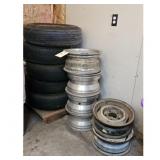 Lot of 6 Aluminum and Steel Wheels and Tires