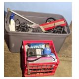 Tote and crate w/Vintage Multimeter and Assorted S