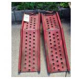 Pair of Red Metal Loading Ramps with Perforated Su