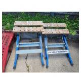 Pair of Foldable Workbenches with Wooden Tops