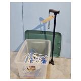 Plastic tote//Cane/Plastic Hangers