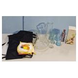 BLACK APRON/HOT PAD HOLDERS/COCA COLA GLASSES