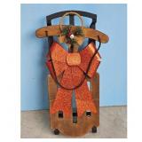 Vintage Wooden Sled Christmas Decoration with Larg