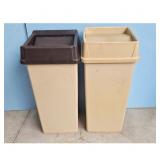 Vintage Beige and Brown Plastic Trash Cans with Li