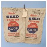 2 FARM BUREA CO-OP BUSHEL CLOTH SEED BAGS