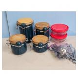 Set of 4 Teal Canister Jars with Wood Lids & 2 Chr