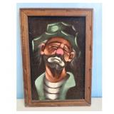 Vintage Sad Clown Velvet Painting Framed Art
