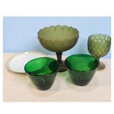 Vintage Green Glassware Set - Compote, Goblet, Bow