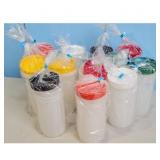 Lot of 10 Assorted Color Plastic Jars with Lids