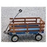 Vintage Wooden Radio Flyer Style Wagon Blue Metal