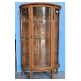 Oak Curved Glass Display Cabinet Curio Cabinet