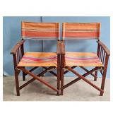 Pair of Vintage Wooden Folding Director Chairs wit